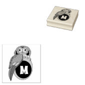 Whimsical Eastern Screech Owl Monogram Rubberstempel (Gestempeld)