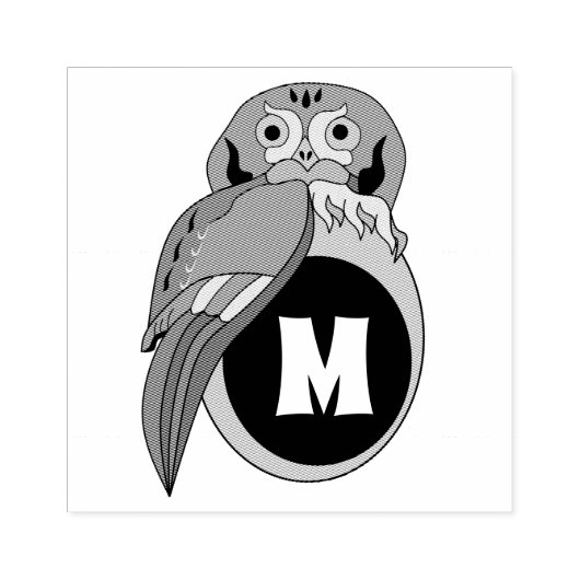 Whimsical Eastern Screech Owl Monogram Rubberstempel (Afrduk)