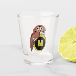 Whimsical Eastern Screech Owl Monogram Shot Glas