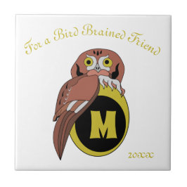 Whimsical Eastern Screech Owl Monogram Tegeltje