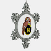 Whimsical Eastern Screech Owl Monogram Tin Sneeuwvlok Ornament (Links)