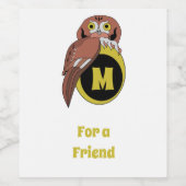Whimsical Eastern Screech Owl Monogram Wijn Etiket (Enkel label)