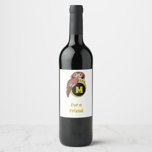 Whimsical Eastern Screech Owl Monogram Wijn Etiket (Voorkant)