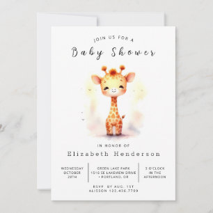 Whimsical Editable Giraffe Baby shower Kaart