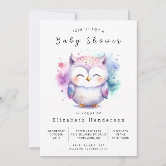 Whimsical Editable Owl Baby shower Kaart (Voorkant)