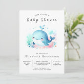 Whimsical Editable Whale Baby shower Kaart (Staand voorkant)