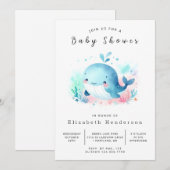 Whimsical Editable Whale Baby shower Kaart (Voorkant / Achterkant)