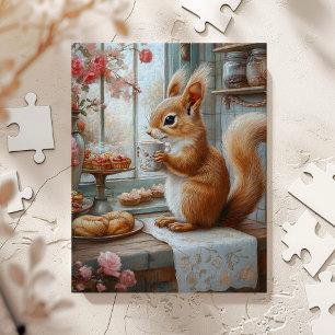 Whimsical Eekhoorn Drink Tea Café Art Legpuzzel