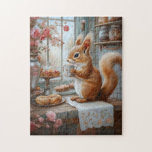 Whimsical Eekhoorn Drink Tea Café Art Legpuzzel (Verticaal)