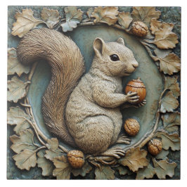 Whimsical Eekhoorn & eikels Faux Relief Tegeltje