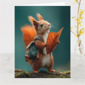 Whimsical Eekhoorn met een rugzak en herfstblad Kaart (Gele Bloem)