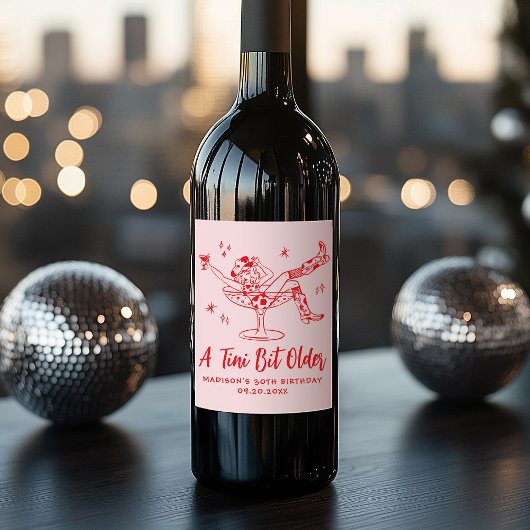 Whimsical Een Tini Beetje Ouder Roze en Rode Verja Wijn Etiket