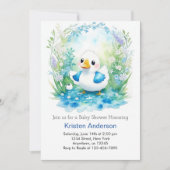 Whimsical eendje blauw bloemenjongen Baby shower Kaart (Voorkant)