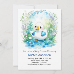 Whimsical eendje blauw bloemenjongen Baby shower Kaart