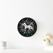 Whimsical Eenhoorn & Bloemen Zwart Ronde Klok (Huis)