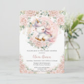 Whimsical Eenhoorn Blush Roze Bloemen Baby shower Kaart (Staand voorkant)