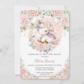 Whimsical Eenhoorn Blush Roze Bloemen Baby shower Kaart (Voorkant)