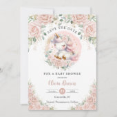 Whimsical Eenhoorn Blush Roze Bloemen Baby shower Save The Date (Voorkant)