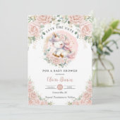 Whimsical Eenhoorn Blush Roze Bloemen Baby shower Save The Date (Staand voorkant)