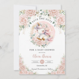 Whimsical Eenhoorn Blush Roze Bloemen Baby shower Save The Date