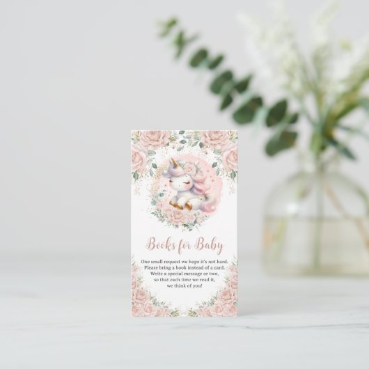 Whimsical Eenhoorn Blush Roze Bloemen Boeken voor Informatiekaartje (Staand voorkant)