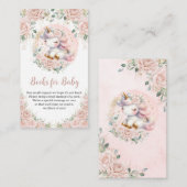Whimsical Eenhoorn Blush Roze Bloemen Boeken voor  Informatiekaartje (Voorkant / Achterkant)