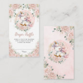Whimsical Eenhoorn Blush Roze Bloemenluier Raffle Informatiekaartje (Voorkant / Achterkant)