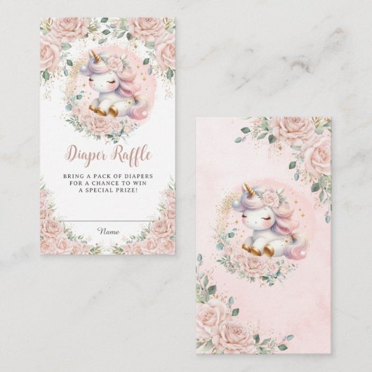 Whimsical Eenhoorn Blush Roze Bloemenluier Raffle Informatiekaartje (Voorkant / Achterkant)