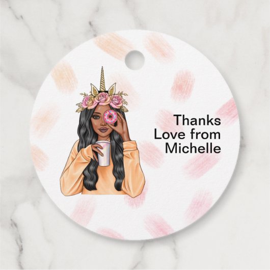 Whimsical eenhoorn donut meisje verjaardag bedankjes labels (Achterkant)