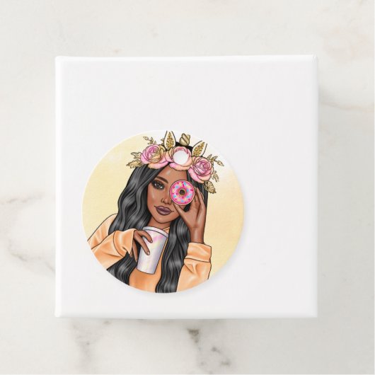 Whimsical eenhoorn donut meisje verjaardag bedankjes labels (In situ)