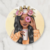 Whimsical eenhoorn donut meisje verjaardag bedankjes labels (Voorkant)