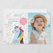 Whimsical Eenhoorn & Foto Verjaardagsfeest Kaart (Voorkant)