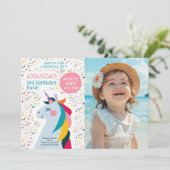 Whimsical Eenhoorn & Foto Verjaardagsfeest Kaart (Staand voorkant)