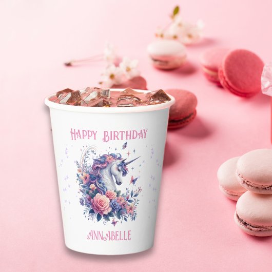 Whimsical eenhoorn glitter roze meisje verjaardag papieren bekers