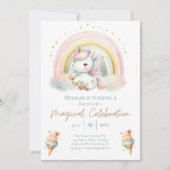 Whimsical Eenhoorn, Ice Cream & Rainbow Verjaardag Kaart (Voorkant)