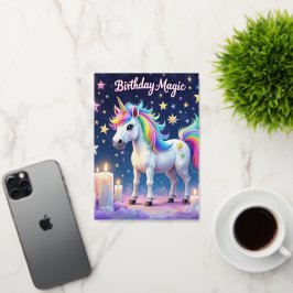 Whimsical eenhoorn met regenboog Verjaardag Magisc Folie Wenskaart