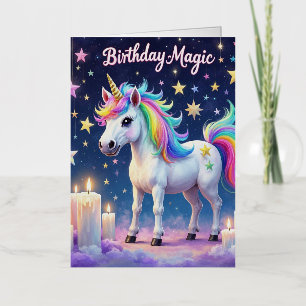 Whimsical eenhoorn met regenboog Verjaardagsmagie Folie Wenskaart