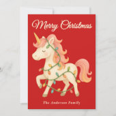 Whimsical Eenhoorn met String Lights Kerstmis Feestdagenkaart (Voorkant)
