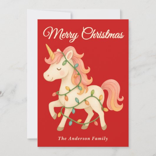 Whimsical Eenhoorn met String Lights Kerstmis Feestdagenkaart (Voorkant)