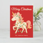 Whimsical Eenhoorn met String Lights Kerstmis Feestdagenkaart (Staand voorkant)