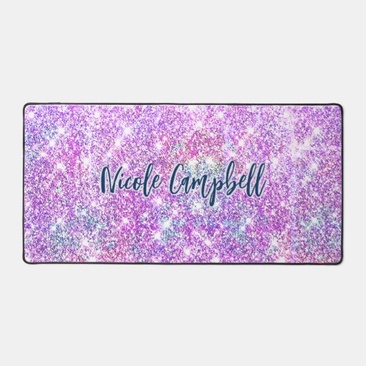 Whimsical eenhoorn paarse glitter bureaumat (Voorkant)