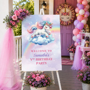 Whimsical Eenhoorn Pastelkleuren Meisje Verjaardag Poster
