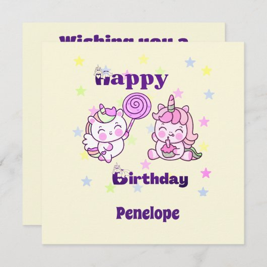 Whimsical eenhoorn Verjaardag Delight (Voorkant / Achterkant)