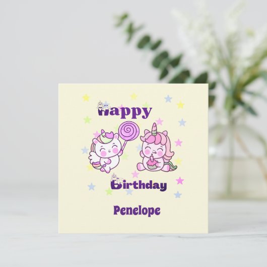 Whimsical eenhoorn Verjaardag Delight (Staand voorkant)