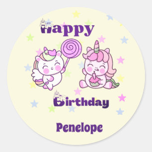Whimsical eenhoorn Verjaardag Delight Ronde Sticker