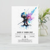 Whimsical Eenvoudige Ninja Jongen Digitale Verjaar Kaart (Staand voorkant)