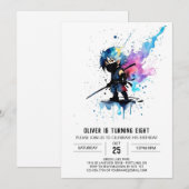 Whimsical Eenvoudige Ninja Jongen Digitale Verjaar Kaart (Voorkant / Achterkant)