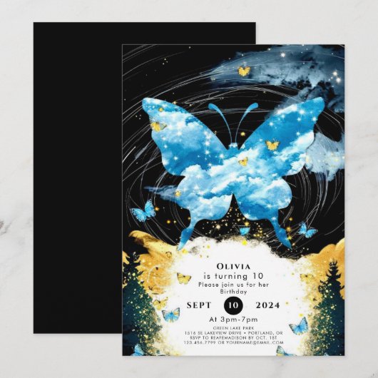 Whimsical eenvoudige vlinder verjaardag kaart (Voorkant / Achterkant)