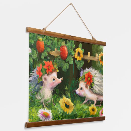 Whimsical Egels in een Engelse landtuin Hangend Wandkleed (Gebogen)