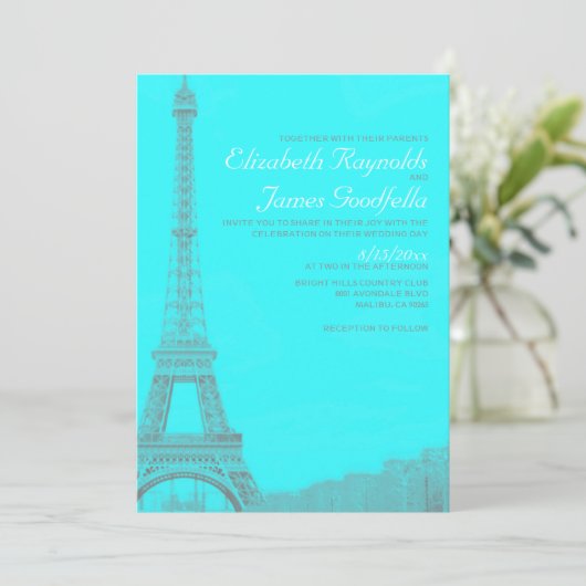 Whimsical Eiffel Tower Wedding Invitations Kaart (Staand voorkant)